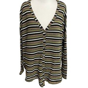Urban Outfitters Jojo Thermal Shirt Top Out From Under Green Striped Waffle S